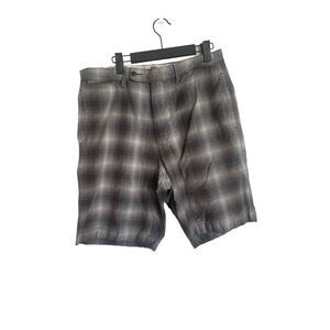 Tommy Bahama Mens Gray White Plaid Silk Blend Casual Shorts Size 33